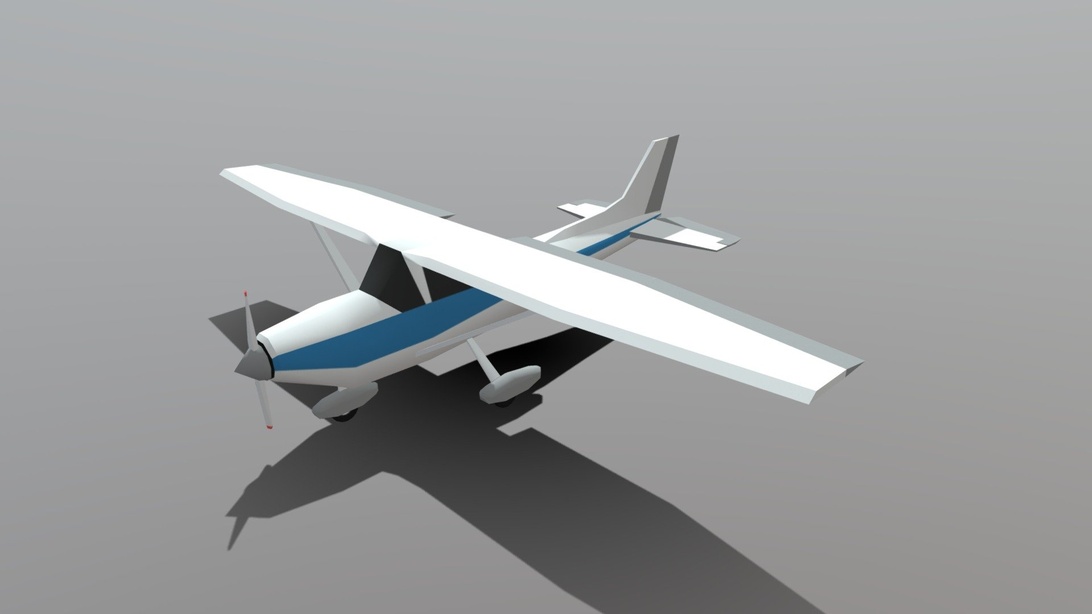 3D-modell av ett litet flygplan av Cessna-typ mot en grå bakgrund.